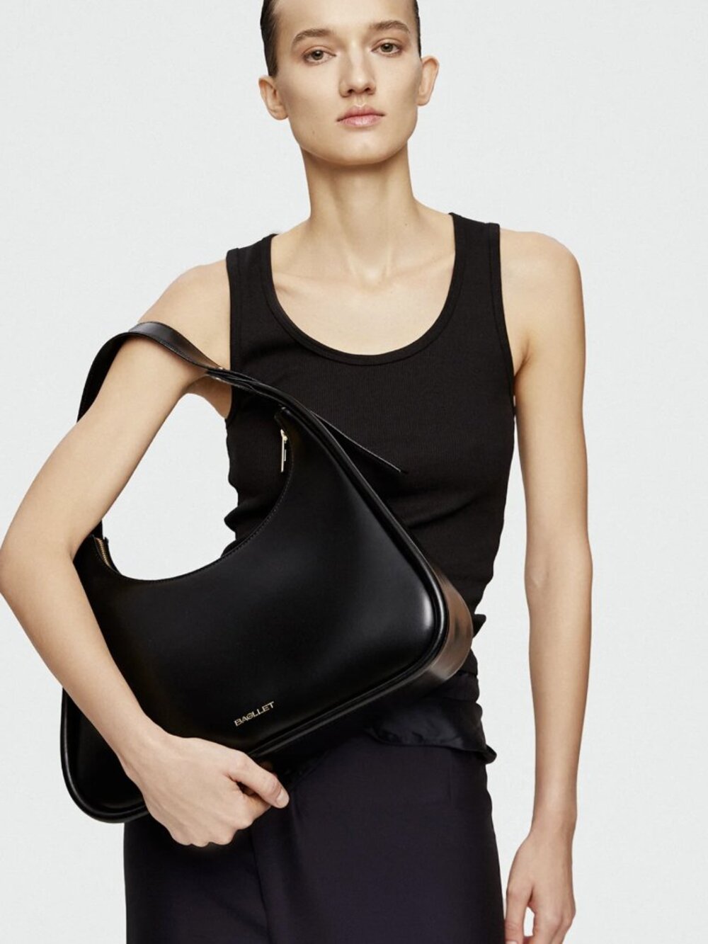 BAGLLET BG135 Black Italian Leather Large Hobo Shoulder Bag - Picture 5 of 16